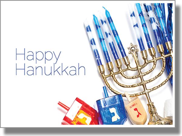 Happy Hanukkah Menorah and Dreidels Card