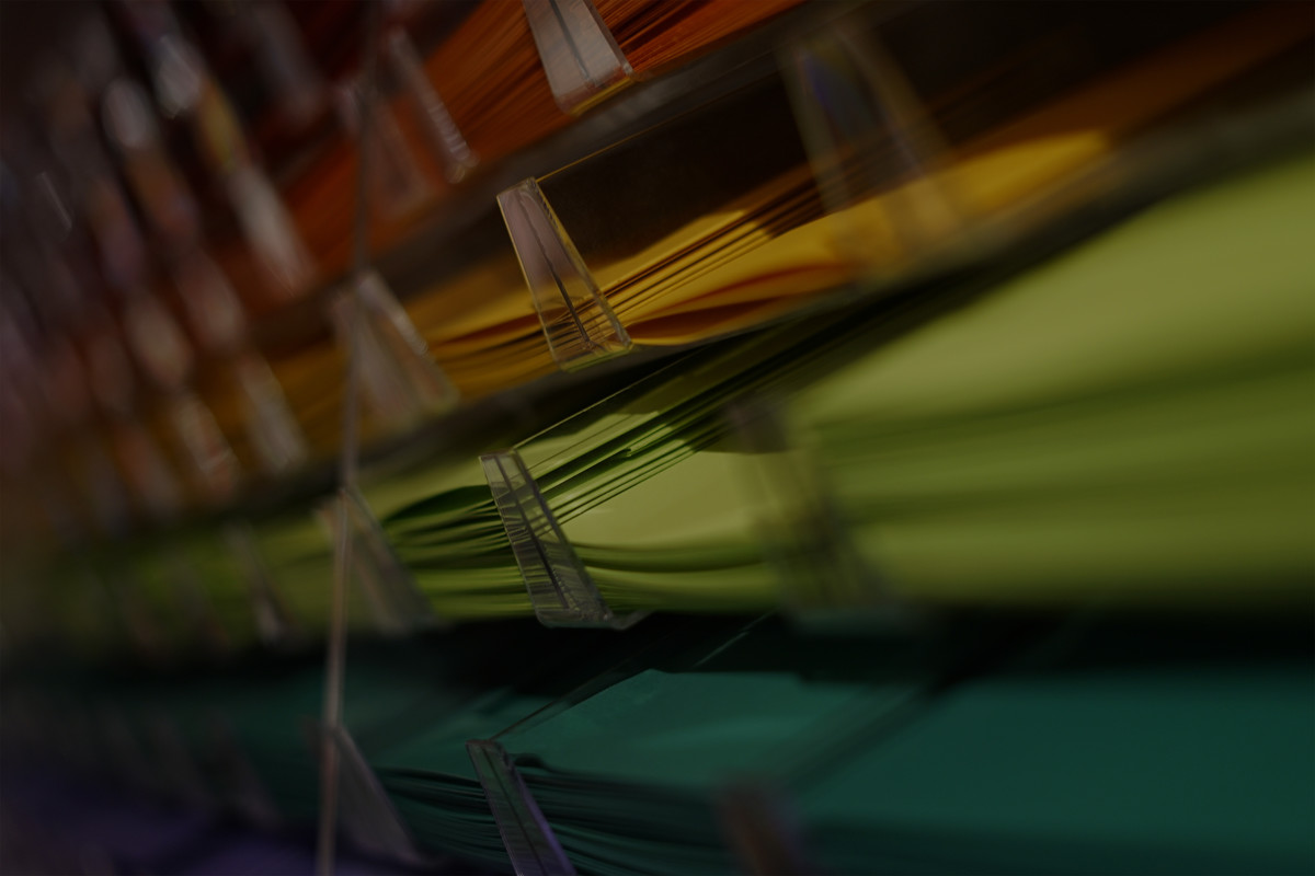 Colorful folders in organized racks