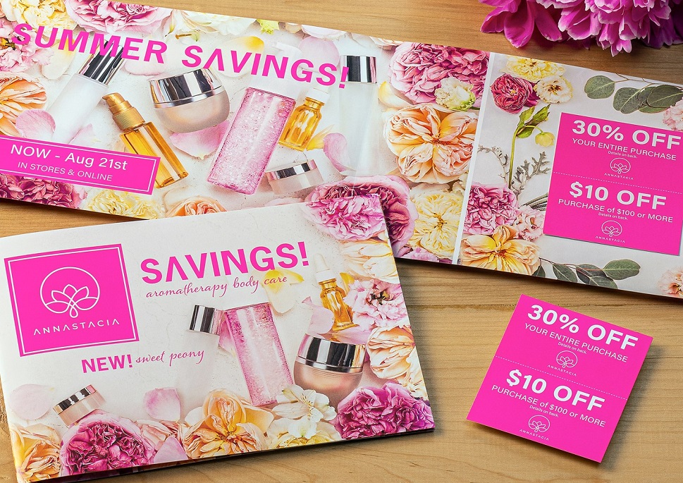 Coupons and brochures with fluorescent pink ink, printed on a Xerox Iridesse Production Press