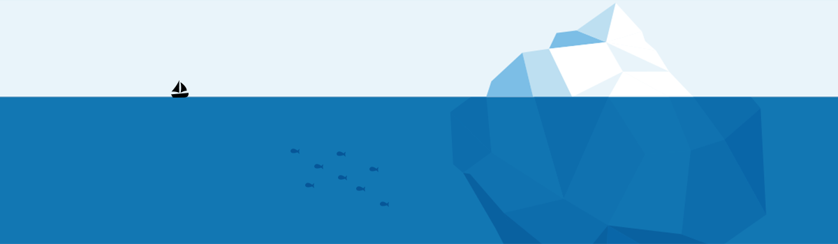 Infographic of an iceberg in the ocean, showing what's under the surface as well as the part above water