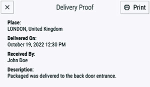 Screenshot of the Delivery Proof screen in the Xerox Supplies Tracker App