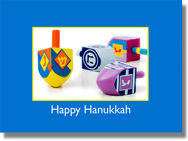 Happy Hanukkah Dreidels with Blue Card