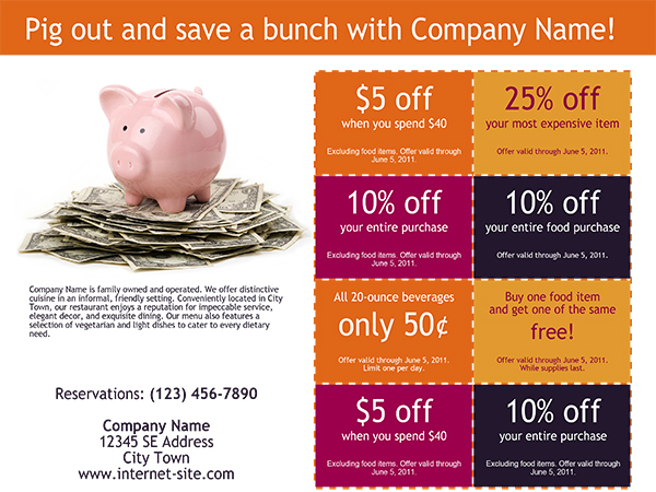 Piggy Bank Coupons Template