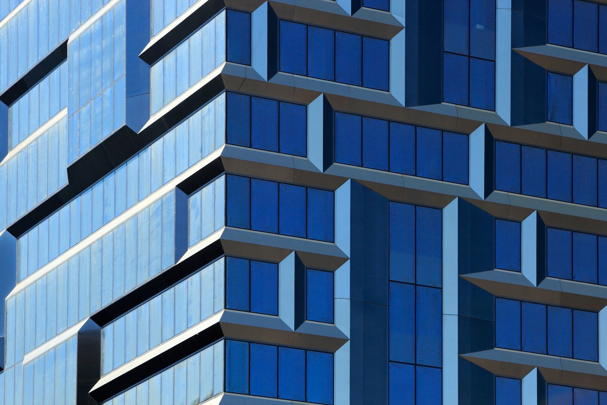 Blue geometric building panels