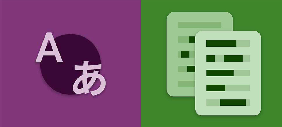 Purple translate and green document icon