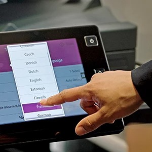 Selecting from a list of languages on the AltaLink touchscreen interface