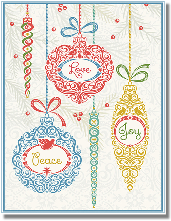 Love Peace and Joy Ornaments Card 