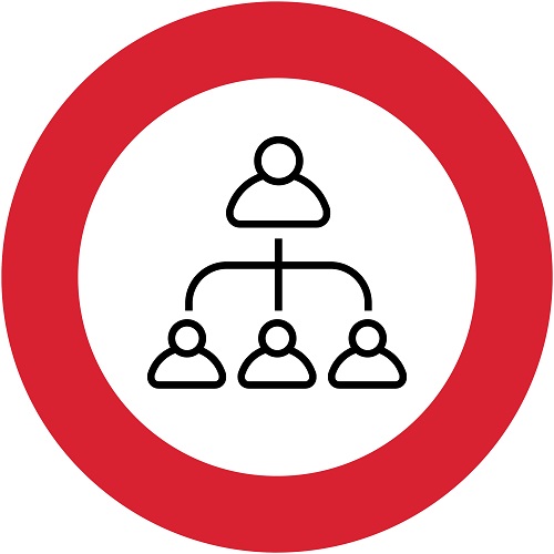 Red circle surrounding an org chart icon