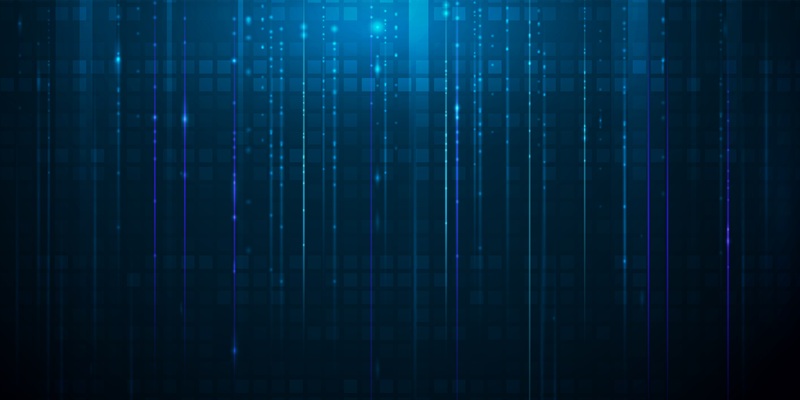vertical rows of sparkles over a dark blue background with squares