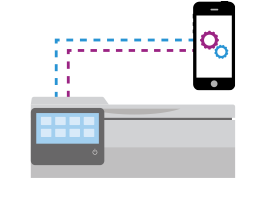 Infographic of a smartphone communicating wirelessly with a printer