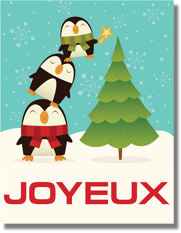 Penguins Merry Christmas French Card