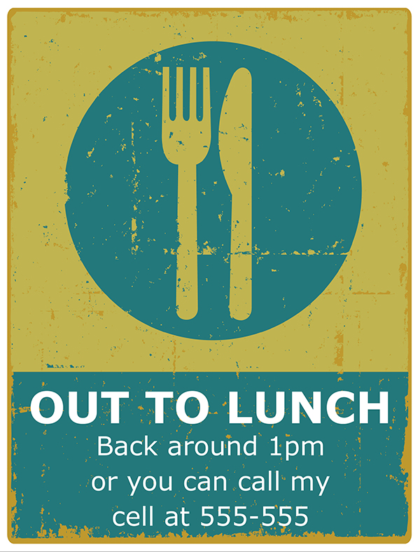 out to lunch sign for desk