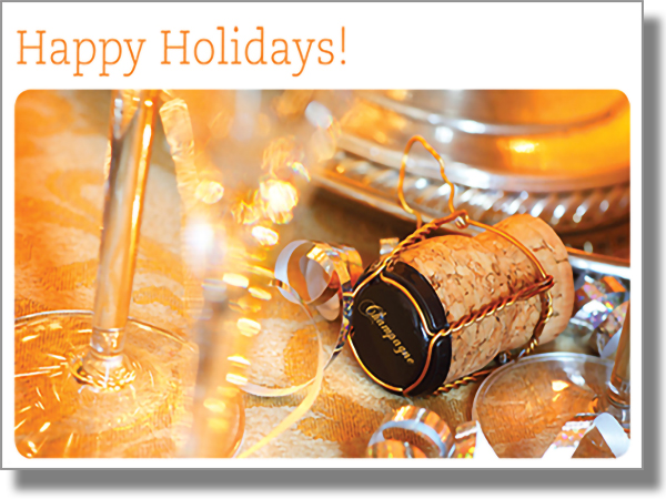 Happy Holidays Champagne Cork Card