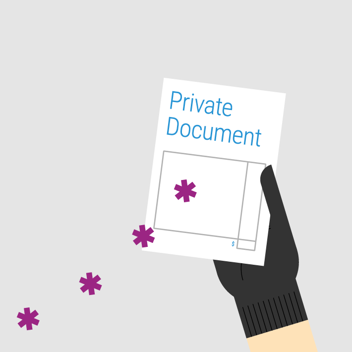 A graphic showing a private document in a gloved hand