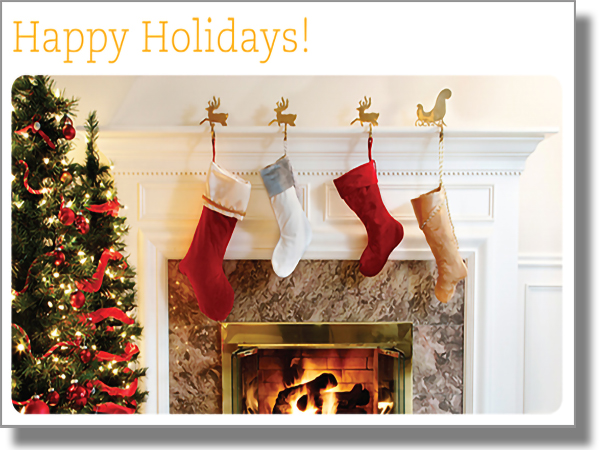 Happy Holidays Fireplace Card