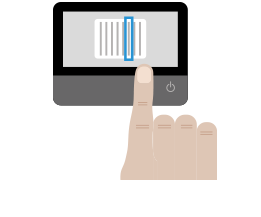 Infographic of a hand using a touchscreen to scan something