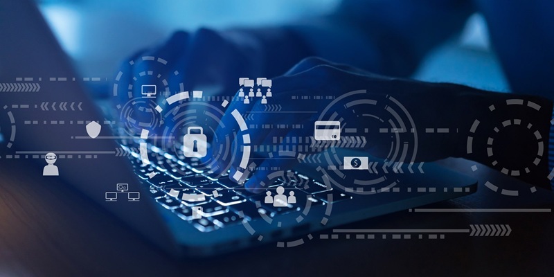 Stylized image of someone typing on a laptop
