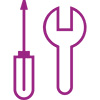 Line drawing of a screwdriver and wrench