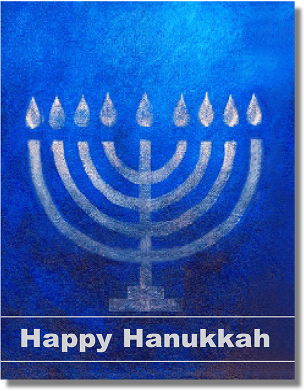 Happy Hanukkah Blue Painted Menorah Card