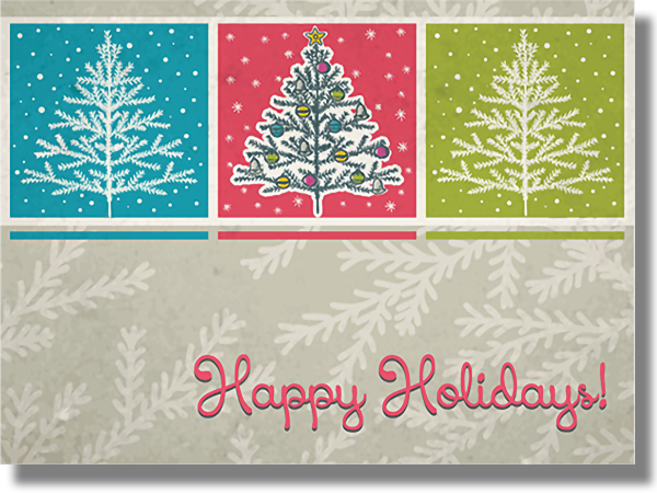 Happy Holidays Colorful Trees Card Download