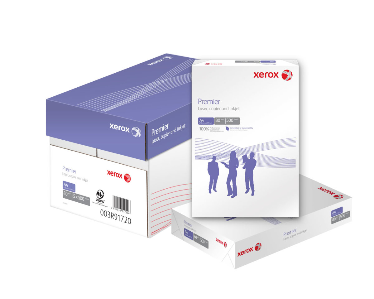 A box and two reams of Xerox Premier paper