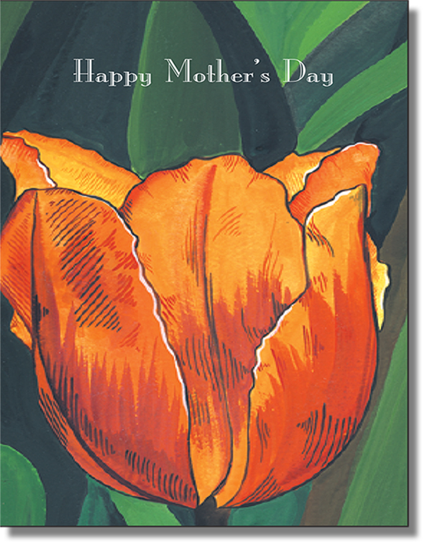 Drawing of a tulip with the text "Happy Mother's Day"
