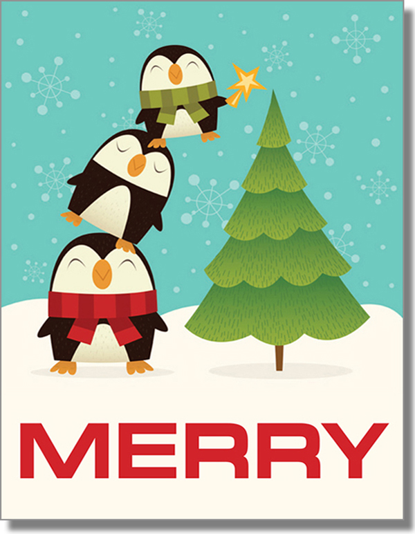 Merry Cartoon Penguins Card