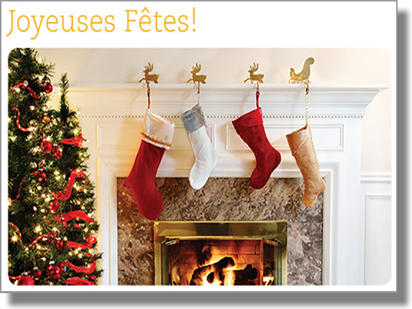 Happy Holidays Fireplace French Card