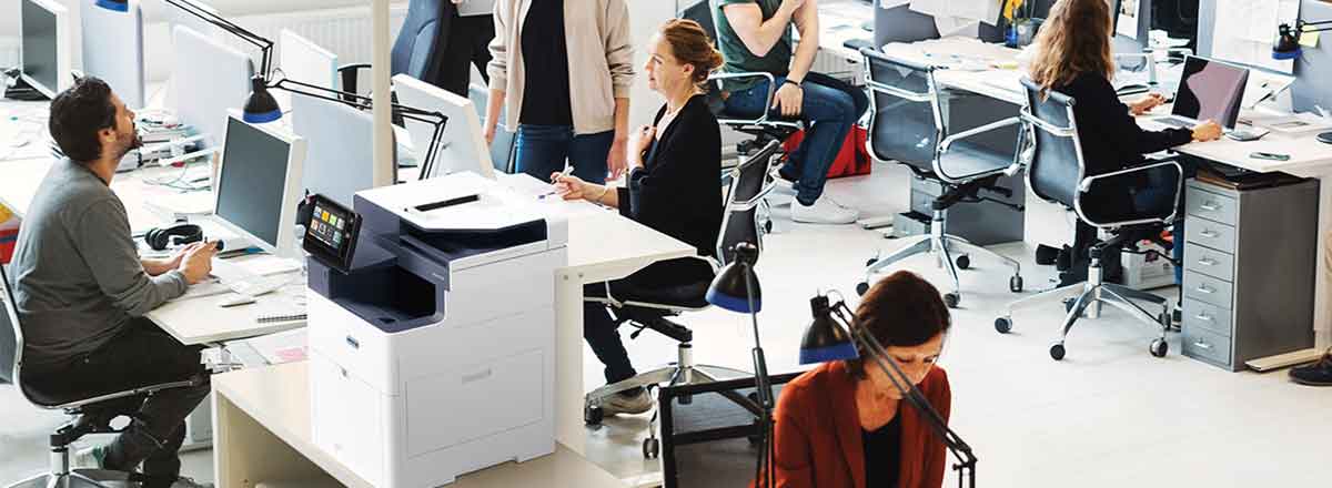Busy office with Xerox VersaLink C505 MFP