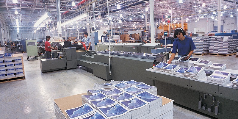 Print warehouse with many stacks of printed documents