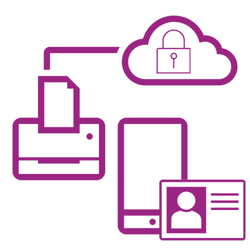 Icon of a secure network in violet.