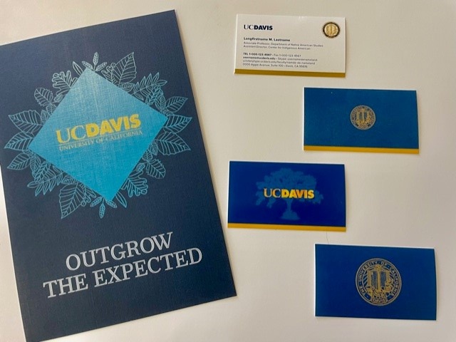 Print samples from UC Davis with gold metallic ink