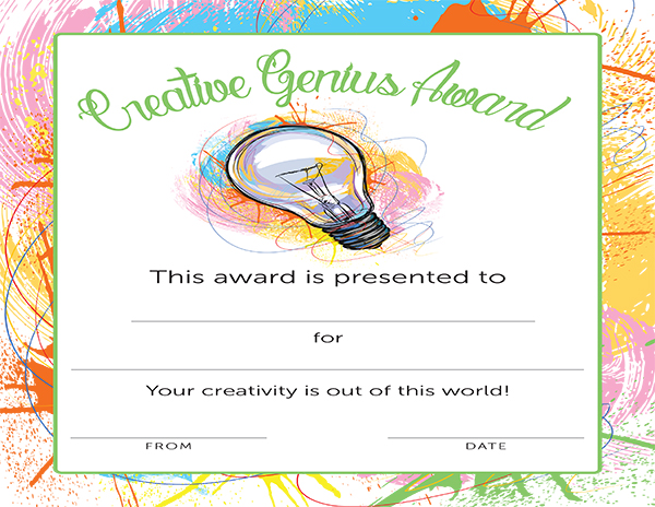 Creative Genius Award certificate
