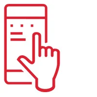 Finger touching phone icon in red.