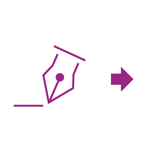 Signature icon in violet with arrow pointing to right.