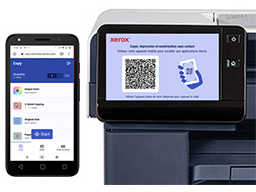 Xerox Touchless App shown on a smartphone and MFP screen