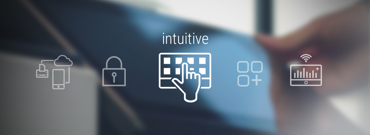 Icon of a touchcreen interface with the word "Intuitive"