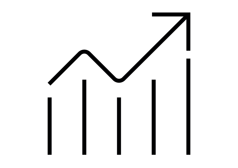 Growth icon, with a chart trending up