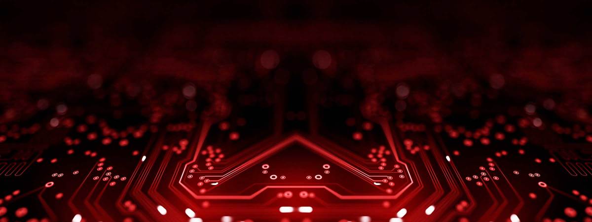Closeup of a red microprocessor
