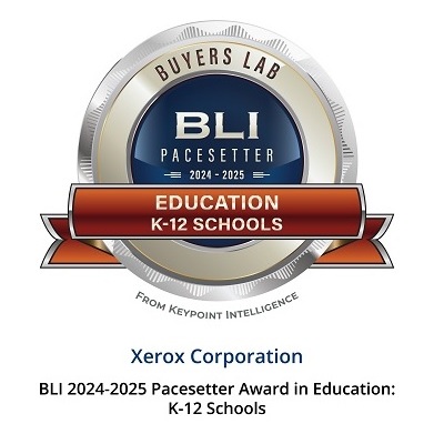 Winning seal for Buyers Lab - BLI 2024-2025 Pacesetter Award in Education: K-12 Schools from Keypoint Intelligence - Xerox Corporation