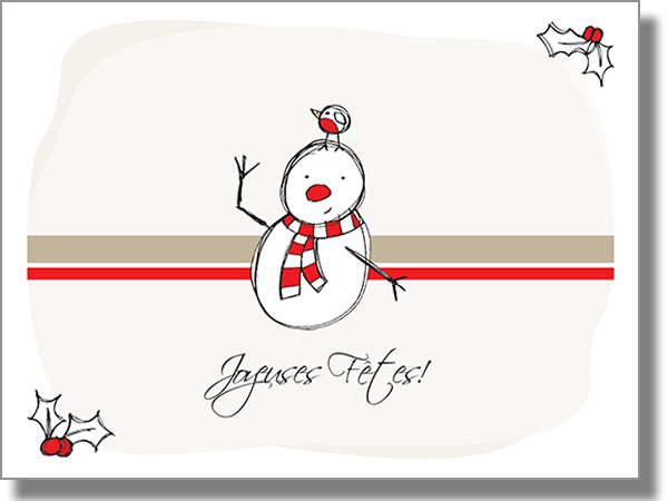 Happy Holidays Snowman and Bird French Card