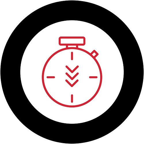 Black circle surrounding a stopwatch icon