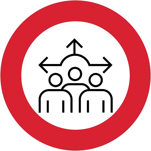 Rode cirkel rond een pictogram met 3 personen en 3 pijlen