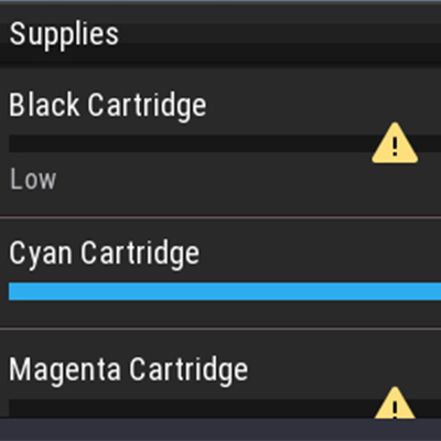 c235 low ink settings, supplies, black cartridge, low, cyan cartridge, magenta cartridge