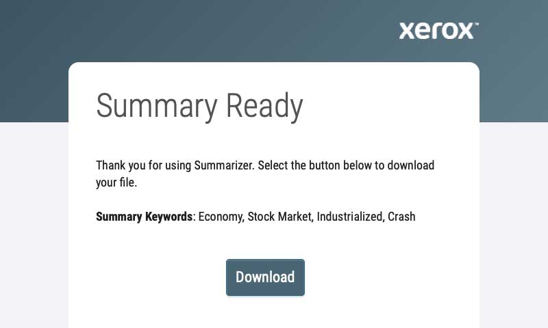 Xerox Summarizer App user interface - Summary Ready