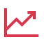 Red icon of a rising line graph with an upward arrow, symbolizing analytics, growth, or performance tracking.