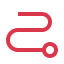 Red icon of a curved path leading to a dot, symbolizing a workflow, routing, or a guided process.