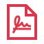 Red icon of a document with a stylized signature, representing approval, consent, or signed paperwork.
