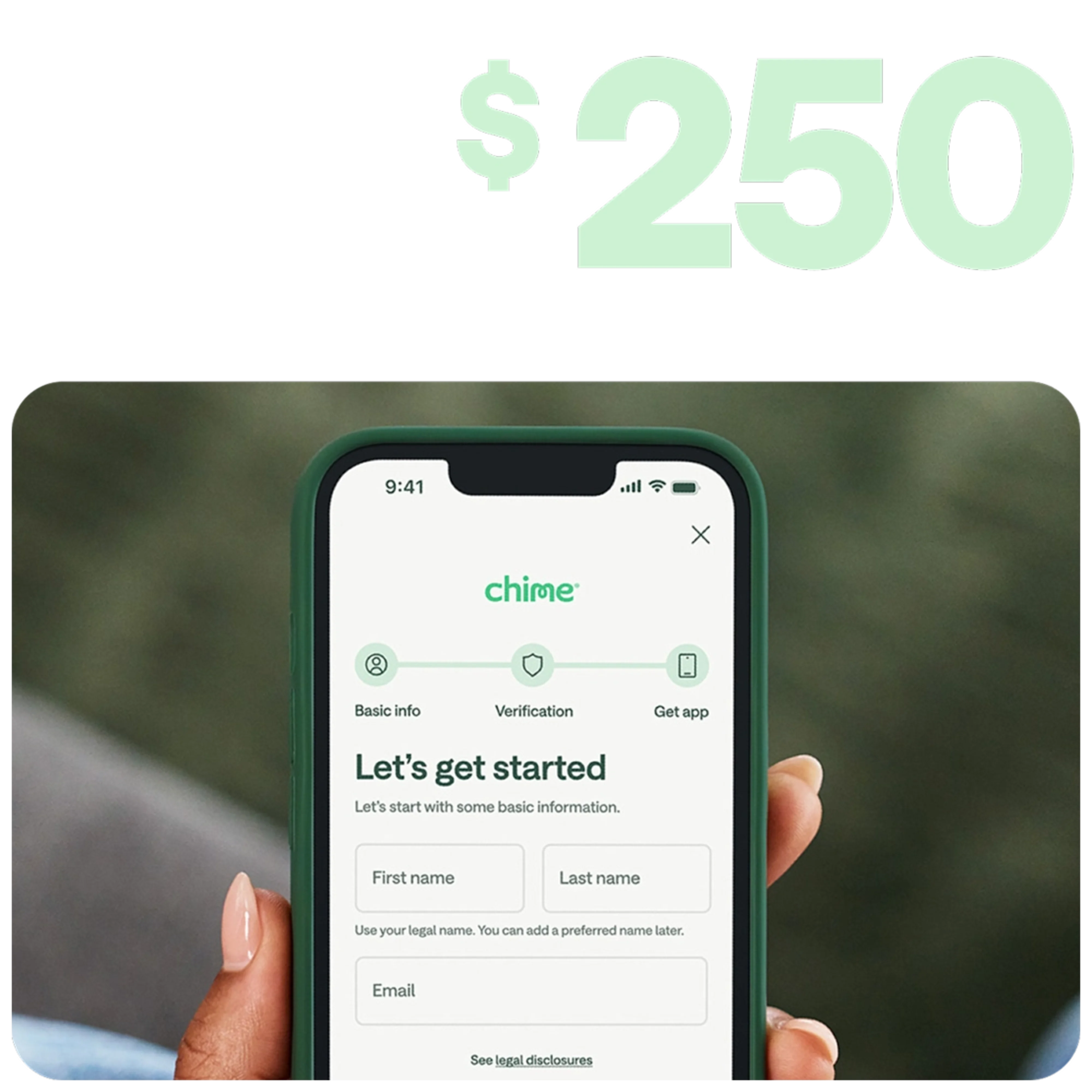 Chime mobile app screen showing the enrollment flow.
