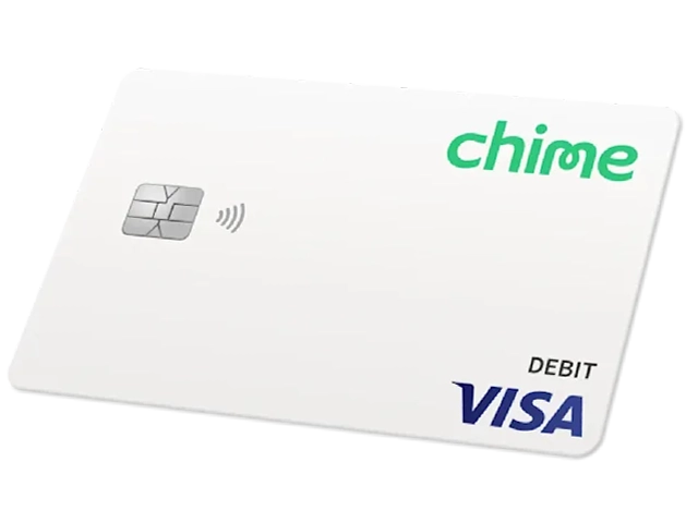 A Chime Visa® Debit Card in white color.